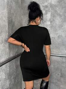 SHEIN EZwear 大码性感紧身弹力迷你连衣裙，黑色 - 黑色 - 查看 2