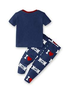 Baby Boy Casual Slim Fit Round Neck Soft Short Sleeve Top And Pants Homewear Set, Snug Fit, Spring/Summer
