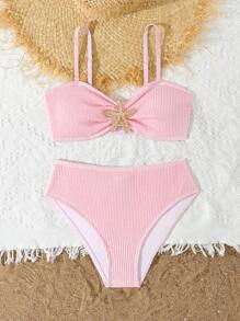 SHEIN 少女简约杏色海星装饰比基尼套装 - 粉色 - 查看 5
