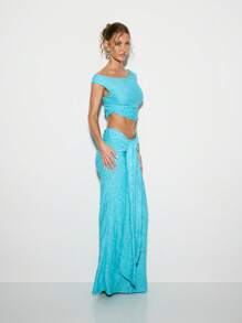 KIZN Pareo de playa de verano tipo maxifalda, con textura, para usar como cubierta sobre el traje de baño, de flujo largo con nudo lateral