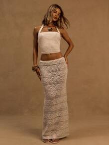 MUSERA 针织咕噜姆长款毛衣裙，适合伊比沙岛、度假、夏季、海滩、白岛、海滩俱乐部等场合。 - 杏色 - 查看 1