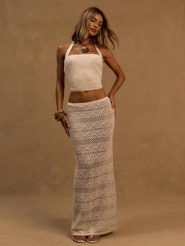 MUSERA Knitted Gollum Maxi Sweater Skirt For Ibiza, Holiday, Spring, Summer, Vacation, Beach White Isle, Beach Club