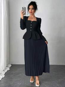 Chiquease Elegantes, modisches langes Kleid mit plissiertem Schmetterlingsdekoration für Damen, Maxikleid