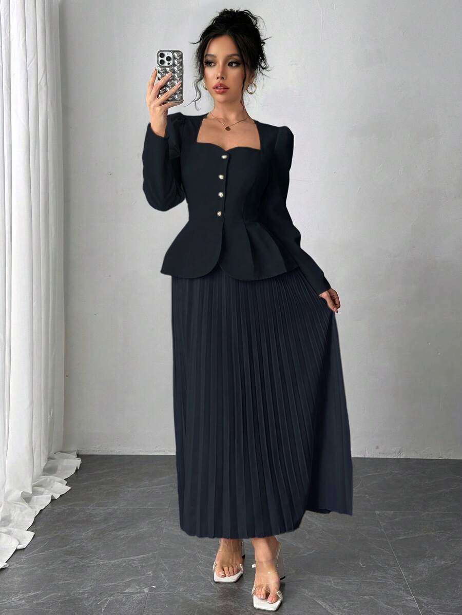 Chiquease Elegantes, modisches langes Kleid mit plissiertem Schmetterlingsdekoration für Damen, Maxikleid