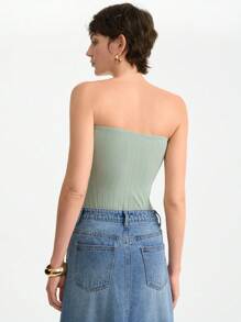 SHEIN Clasi Modischer und eleganter trägerloses Damen Bodysuit mit minimalistischem transparentem Netz-Design, geeignet für Frühling/Sommer - Minzgrün - Übersicht 2