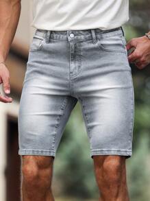 Manfinity Homme 男士口袋紧身休闲百搭牛仔短裤