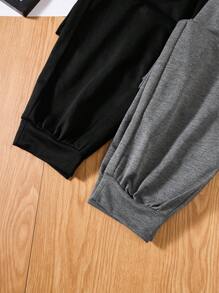 SHEIN 2件套休闲青少年男孩纯色补丁抽绳针织慢跑裤，春夏