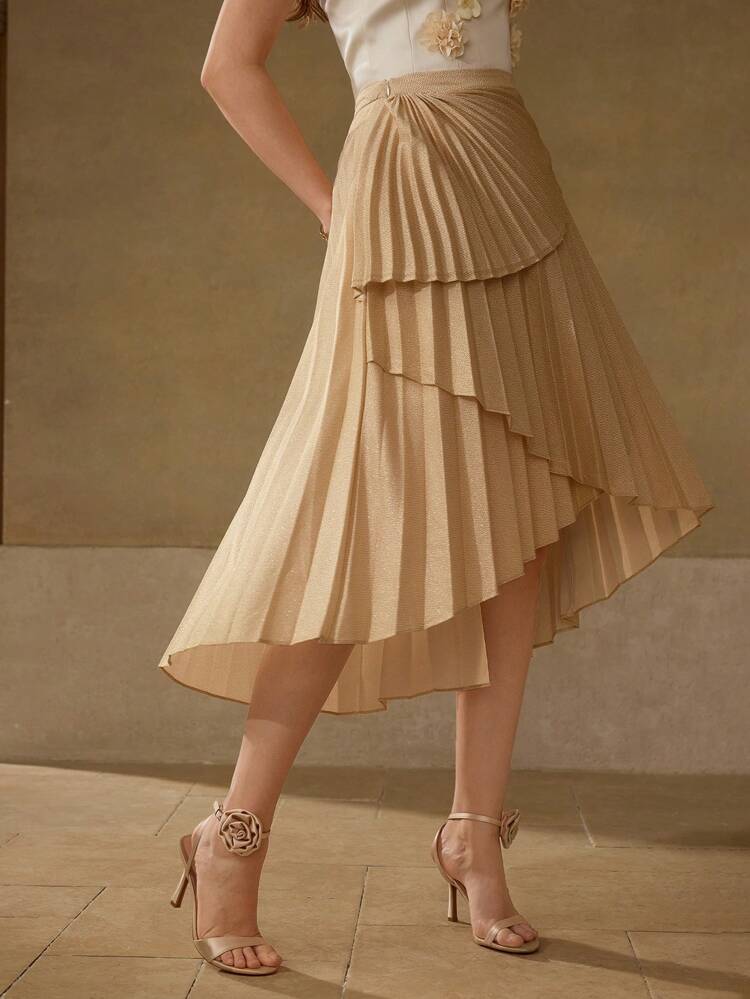 ASYMMETRICAL HEM PLEATED SKIRT
