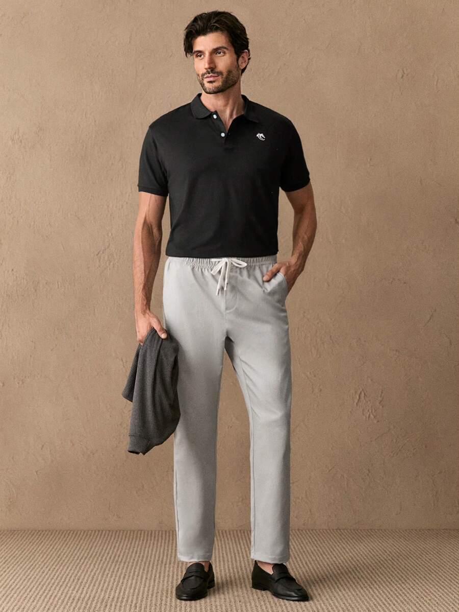 Manfinity NXTstreet Bộ 2 món quần áo polo dệt kim ôm vừa vặn cho nam và quần cạp chun - Nhiều màu - Xem 1