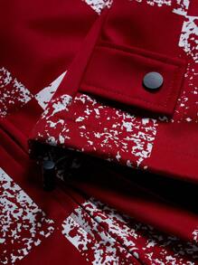 PAVTROS Manfinity Streetrush 男士长袖街头学院风夹克，INS 同款高街嘻哈摇滚厚泡沫板红白撞色格纹图案设计翻领拉链夹克，四季皆宜，街头摇滚风格，音乐节和日常穿着皆宜。 - 紅色 - 查看 5