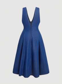 SHEIN MOD Plus Size Sleeveless Fitted Blue Denim Midi Dress,Mother Day Dress Ibiza Outfits  Going Out Dress Open Back Dress Mother's Day Dress Old Money Outfits Tea Party Dress Club Outfits Graduation Outfit Business Casual Women Modest Dresses For Women Brunch Outfits For Women Women Clothing Summer Country Concert Outfit - Dark Wash - View 2
