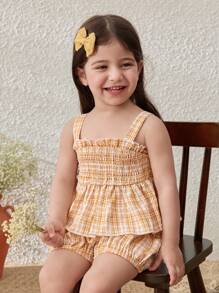 Blossori Set di top con bretelle e pantaloncini per bambina, a quadri gialli - Giallo - Visualizzare 4