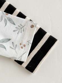 Loomiva Newborn Baby Girl 2pcs Set Floral Print Soft Knit Crew Neck Long Sleeve Jumpsuit - White - View 7