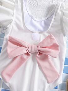 SHEIN Maillot de bain une pièce pour bébé fille avec volants, décoré d'1 pièce nœud floral