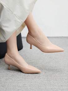 CUCCOO BIZCHIC Fashionable Burgundy Comfortable Pointed Toe Kitten Heels, Suitable For Commute, Dates, Parties, Vacations For Christmas Spring Shoes - Apricot - View 3
