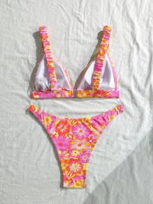 Swim Mod Women's Floral Print Bikini Set, Ideal For Summer Beach Vacation