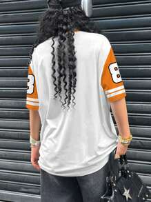 Women's Digital 88 Letter Print T-Shirt, Fashionable Sporty Summer