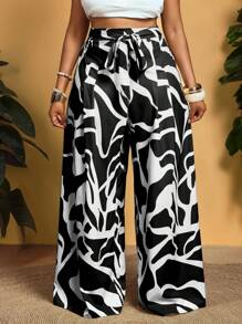 Slaydiva Plus Size Loose Casual Pants, Suitable For Summer,Summer Pants - Black and White - View 7