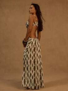 MUSERA 印花雪纺镂空吊带长裙 伊比沙岛度假春夏海滩白色岛屿婚礼宾客节日秋季夜生活婚礼宾客优雅约会之夜秋季长裙毕业舞会 - 綠色 - 查看 3