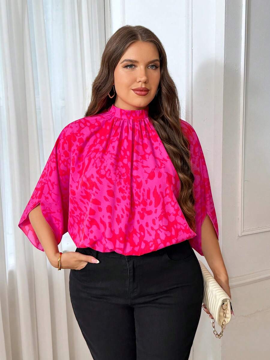 SHEIN Privé Plus Size New Spring/Summer Comfortable Casual Elegant Vacation Daily All-Match Animal Print Leopard Magenta Bodysuit For Women - Hot Pink - View 1