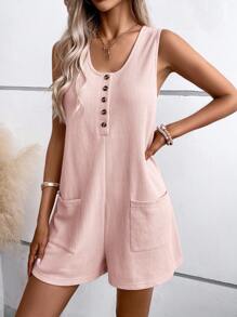 SHEIN LUNE 女式休闲无袖连体裤，带口袋，夏季 - 粉色 - 查看 3