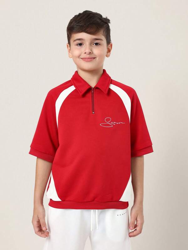 SUMWON Premium Sports Quarter Zip Polo Athletic Short Sleeve Performance Training Top Summer Travel School Uniform Casual Everyday Youth Wear