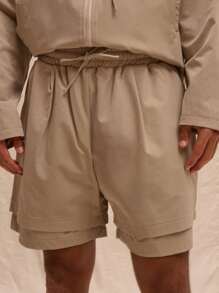 Musero Drawstring Pleat Detail Shorts Co Ord Bottom Only Spring Summer Streetstyle Holiday Vacation - Light Grey - View 5