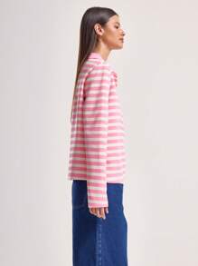 MUSERA Sudadera de manga larga con cuello polo, corte holgado, estampado de rayas, estilo callejero, ideal para primavera, viajes y aeropuerto, linda