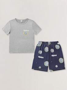Tween Boys' Letter Print Short Sleeve Top And Shorts Pajama Set