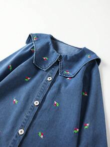 Young Girl' Cute Embroidered Denim Dress - Medium Wash - View 5