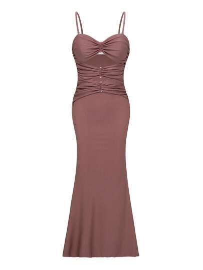 Lumivelle Women's Solid Color Sexy Front Ruched Bandeau Spaghetti Strap Bodycon Beach Cover-Up Summer Dress