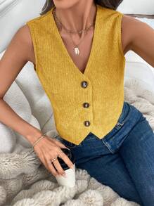 SHEIN LUNE Office Lady Plain Color Minimalist Style Vest Top, Suitable For Summer - Yellow - View 4