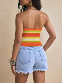 ORANGE STUDIO Parte superior ajustada casual de mujer con parches a rayas, apta para el verano - Multicolor - Ver 4