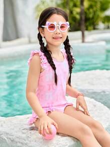 SHEIN Young Girls Striped Random Print One-Piece Swimsuit - Multicolor - View 3