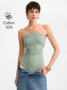 SHEIN Clasi Modischer und eleganter trägerloses Damen Bodysuit mit minimalistischem transparentem Netz-Design, geeignet für Frühling/Sommer - Minzgrün - Übersicht 1