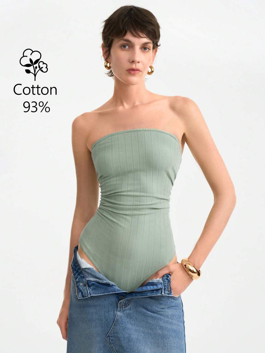 SHEIN Clasi Modischer und eleganter trägerloses Damen Bodysuit mit minimalistischem transparentem Netz-Design, geeignet für Frühling/Sommer - Minzgrün - Übersicht 1