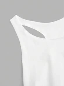 SHEIN LUNE 女式休闲字母和棕榈树印花工字背心，略微透明夏季 - 白色 - 查看 7