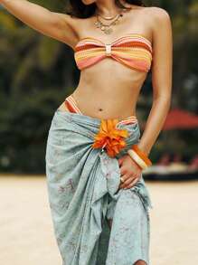 Swim Vcay Bộ đồ bơi bikini gợi cảm kẻ sọc xếp nếp đi biển mùa hè cho nữ - màu nâu - Xem 4