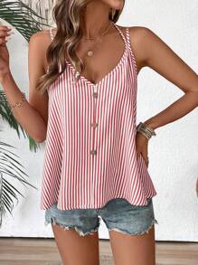 SHEIN LUNE Women's Strappy Buttoned Decorated Tank Top - Pink - View 1