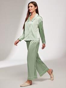 LUVLETTE 秋冬季女士缎面睡衣套装休闲套装基础款睡衣套装带口袋裤子秋季睡衣