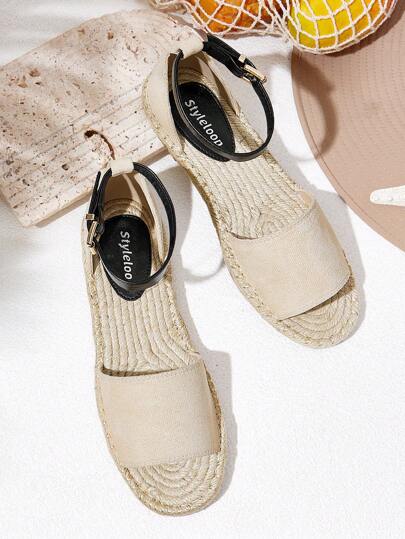 Styleloop Sandalias planas romanas con correa de mujer, calzado de pescador con suela gruesa tejida color amarillo melocotón casual