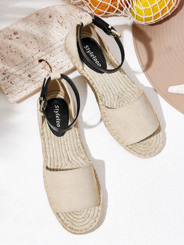 Styleloop Sandalias planas romanas con correa de mujer, calzado de pescador con suela gruesa tejida color amarillo melocotón casual