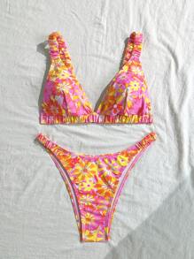 Swim Mod Women's Floral Print Bikini Set, Ideal For Summer Beach Vacation