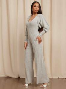Vixey 2 Stücke Rippe Strick Weites Bein Ärmelloses Jumpsuit & Bolero Shirt Set