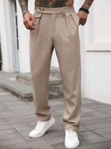 Manfinity Homme Men's Mocha Woven Fabric Long Pants With Zipper Detail, Fall