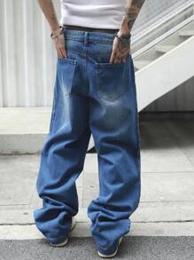 Manfinity EMRG Men's Loose Fit Wide Leg Casual With Pockets  Blue Jeans