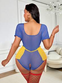 Fantasy Costume Plus Size Colorblock Sweetheart Collar Sexy Lingerie 3-Piece Set