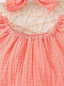 SHEIN Vintaside Kids 新生儿简约纯色荷叶边连体衣，夏季女宝宝夏季服装 - 西瓜粉 - 查看 6