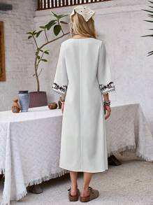 LanaWest 女士简约时尚中长连衣裙，适合夏季 - 米色 - 查看 2