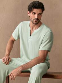 Manfinity VCAY 2pcs/Set Summer Lightweight Casual Sports Slim Fit Men's Short Sleeve T-Shirt Set - Green - View 3